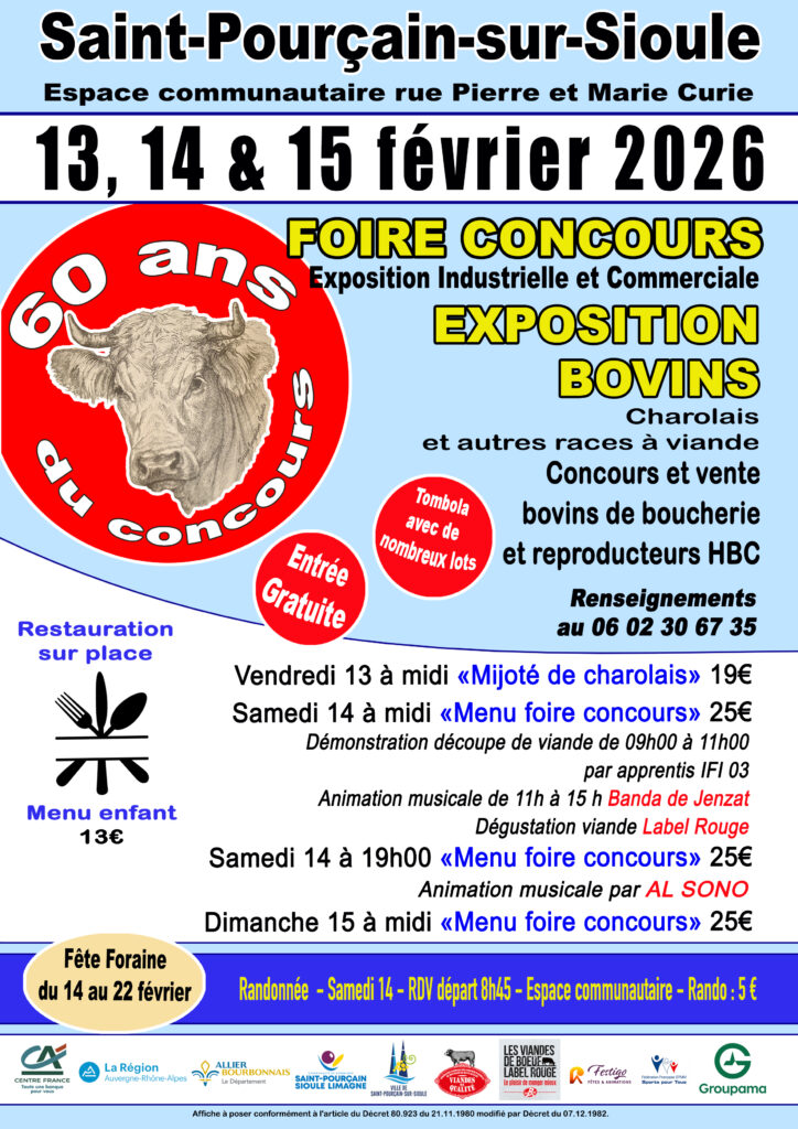Saint-Pouçain-sur-Sioule concours bovins 2026